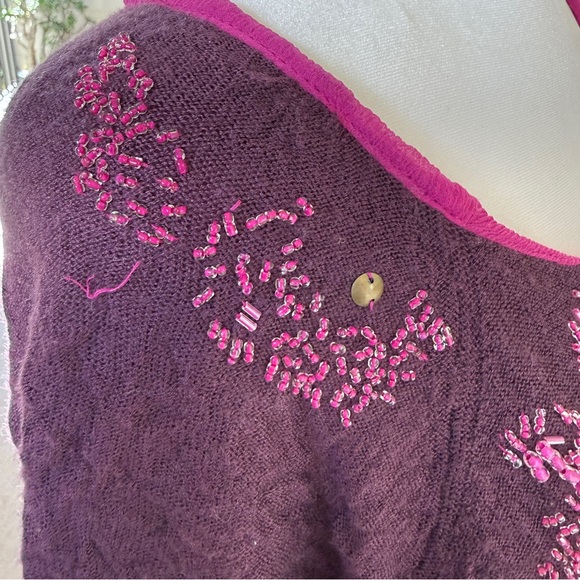 Free People Cardigan Crinkly Purple Pink Wool Silk Beaded Fairy Shrug | Sz L - Picture 8 of 16